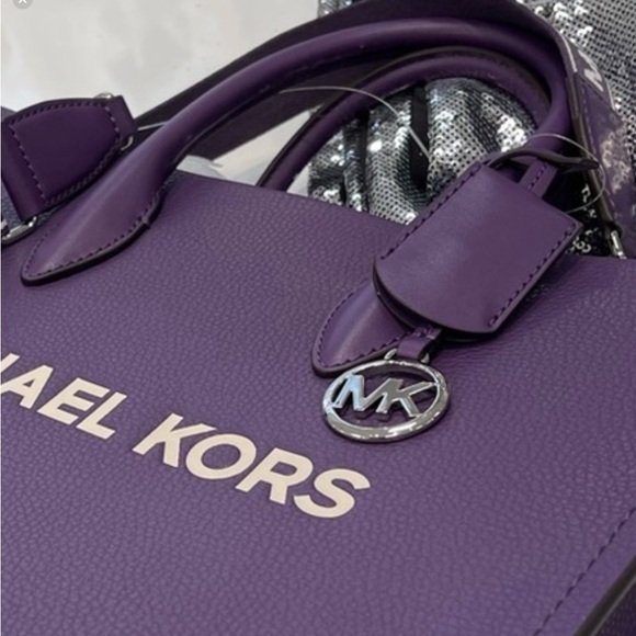 Michael Kors Purple Leather Satchel with Logo Strap - Picture 4 of 5